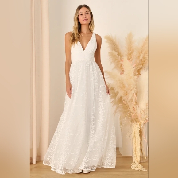 Lulus Sweetest Beloved White Mesh Embroidered Sleeveless Maxi Dress S Wedding - Picture 2 of 12